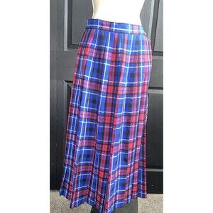 Cambridge Spirit Blue Red Plaid Wool Pleated Maxi Skirt 10 Vtg Academia Prep